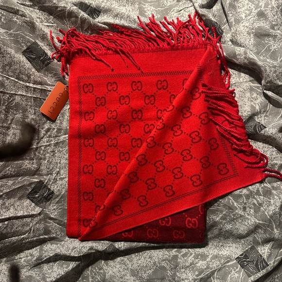 Gucci Accessories - Gucci Burgundy and Red Monogram Scarf